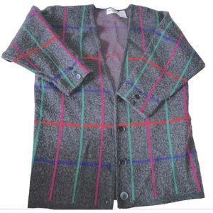 Merino Wool & Cashmere Thick 3/4 Sleeve Cardigan Liz Claiborne Collection Grey